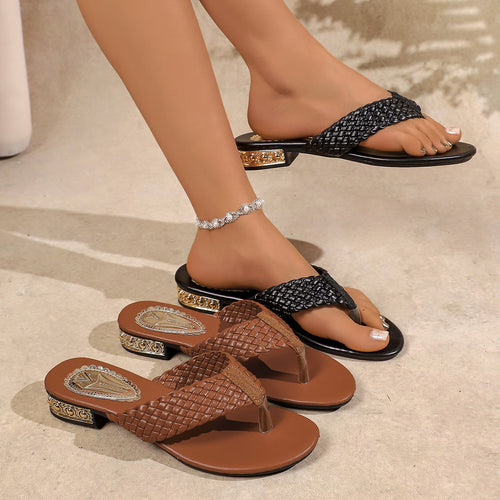 Damen Pantoletten mit geflochtenem Riemendesign und elegantem Blockabsatz R&B