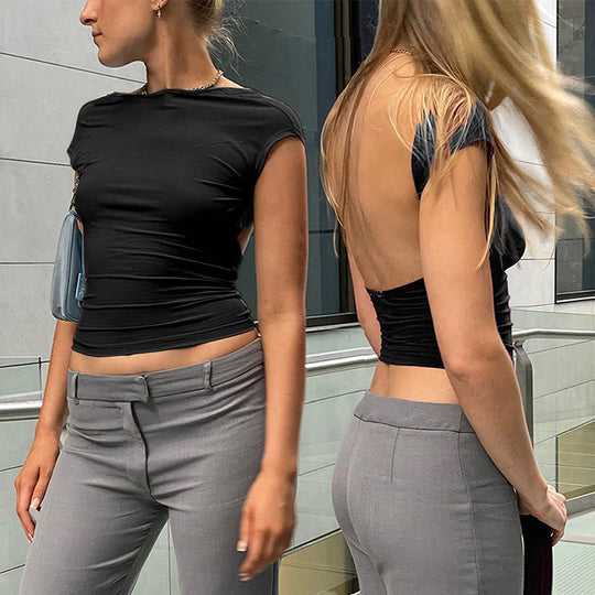 Damen Crop-Top mit weitem Ausschnitt und figurbetonter Passform R&B