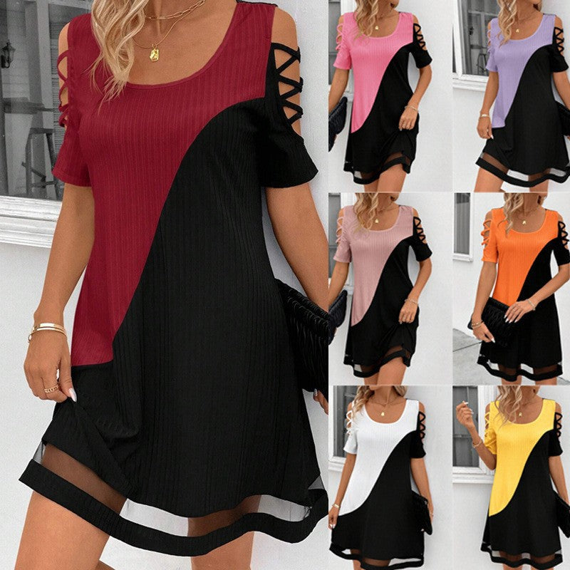 Damen modisches Freizeitkleid mit Cut-Out Ärmeln und asymmetrischem Design R&B