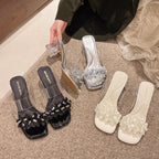 Damen elegante Blockabsatzschuhe mit transparenten Riemen und funkelnden Applikationen EB