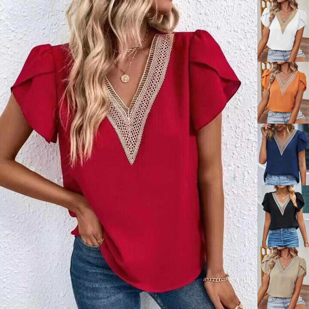 Damen Bluse mit eleganter Spitze und modernen Puffärmeln R&B