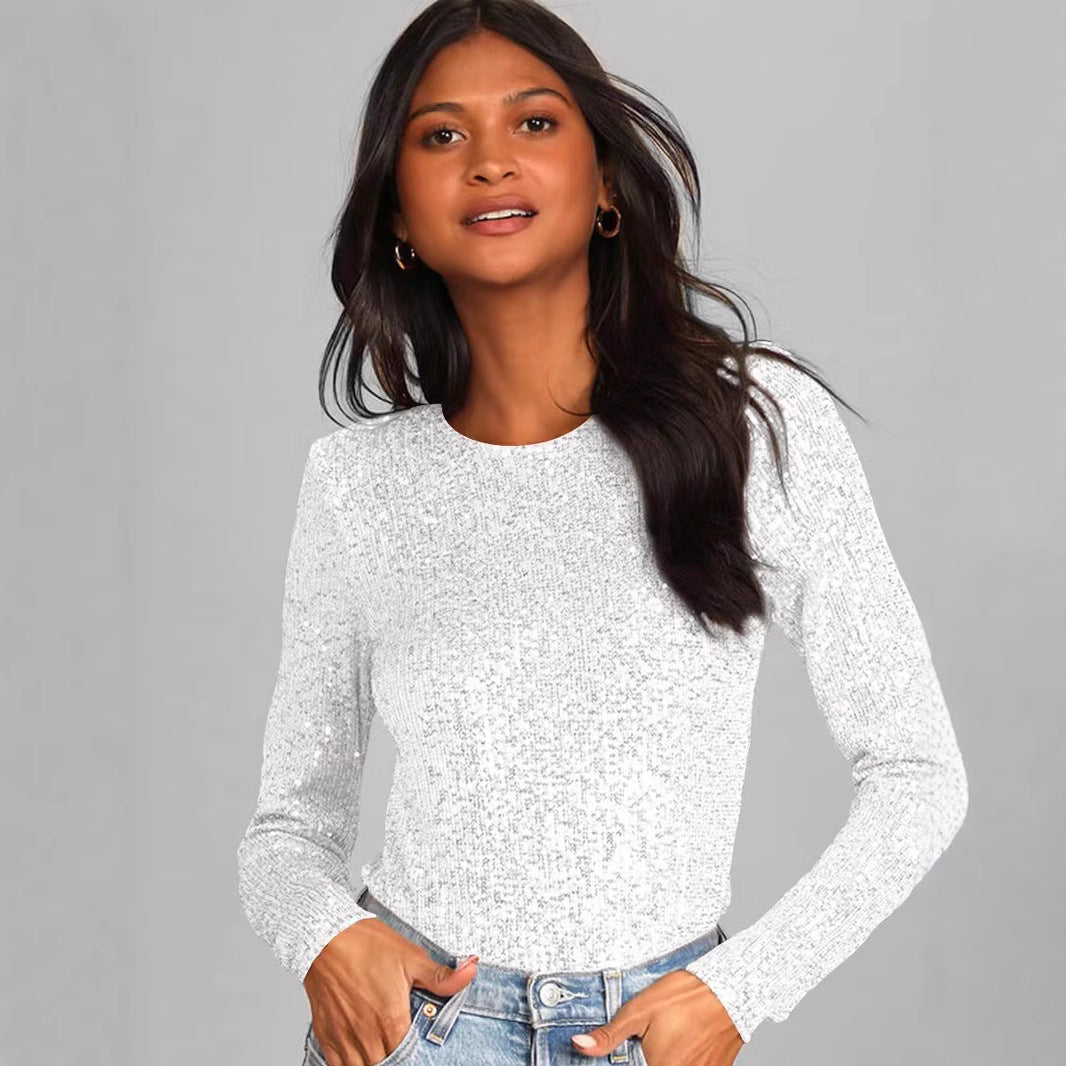 Damen Funktionsreicher Pailletten-Bodysuit mit langem Arm R&B