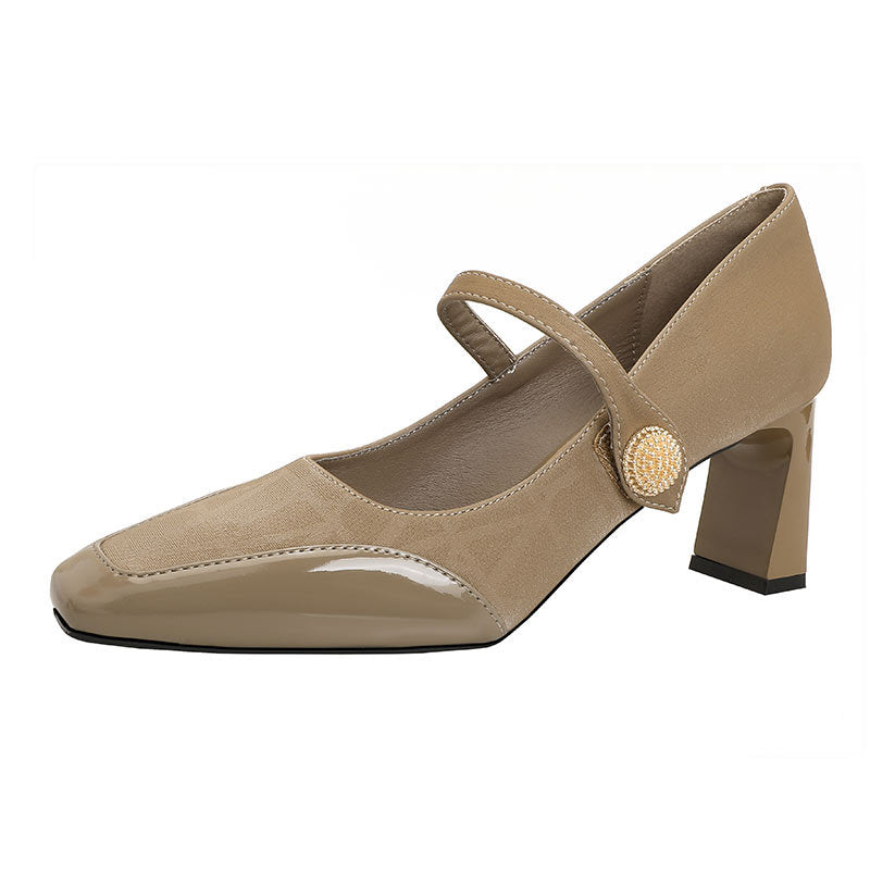 Damen Elegante Mary Jane Pumps mit modischem Riemen und glänzendem Absatz