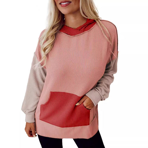 Damen lässiger Kapuzenpullover mit strukturiertem Design und praktischen Taschen R&B