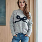 Damen gemütlicher Pullover mit verspieltem Schleifenmotiv R&B