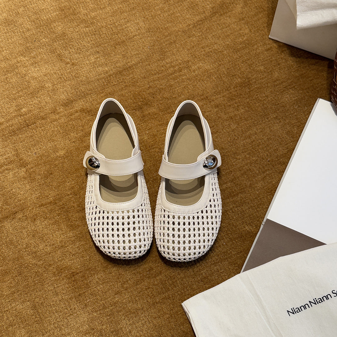 Damen Design Ballerinas mit modischem Riemchen und glänzender Oberfläche R&B