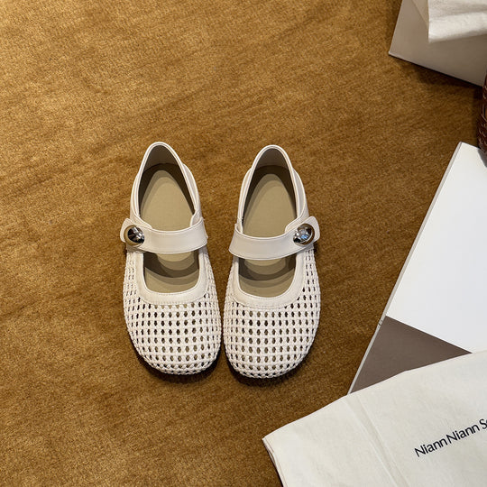 Damen Design Ballerinas mit modischem Riemchen und glänzender Oberfläche R&B