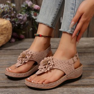 Damen Komfortable Zehentrenner-Sandalen mit floralem Dekor R&B