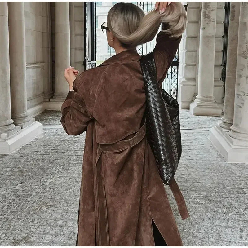 Damen Modischer Wildleder-Trenchcoat R&B