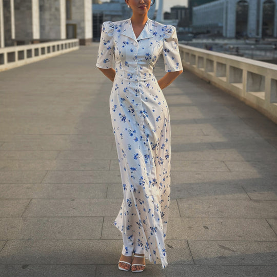 Damen Maxikleid mit puffärmeligem Schnitt R&B