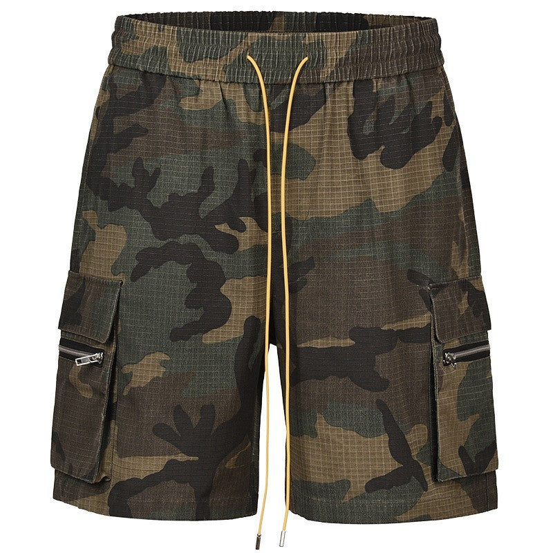 Herren nan Cargo-Shorts im Camouflage-Ripstop mit Elastikbund, Tunnelzug und Reißverschlusstaschen R&B