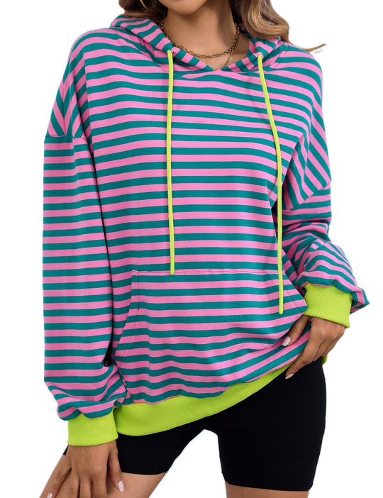Damen lässiger Kapuzenpullover mit buntem Streifenmuster R&B