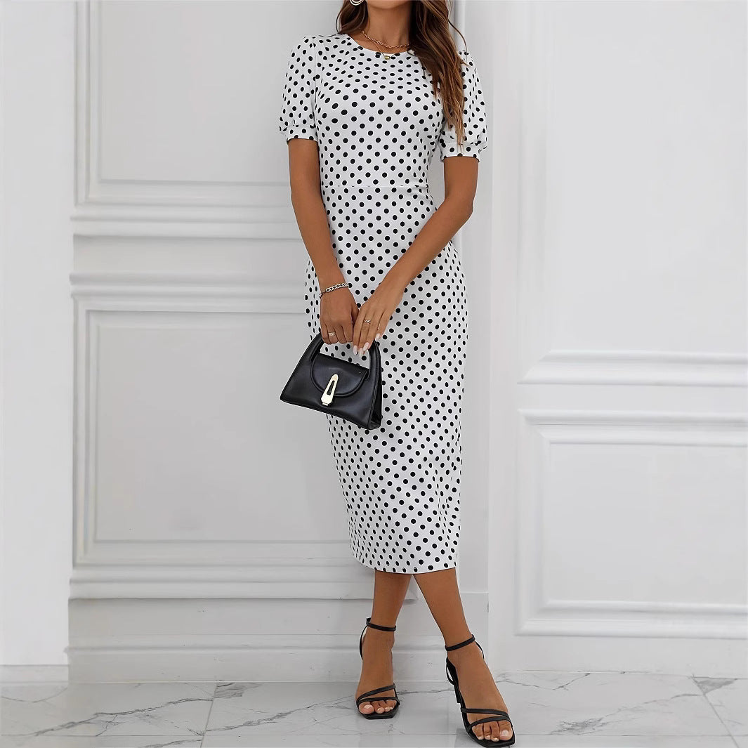 Damen Midikleid mit Puffärmeln und Punkten R&B