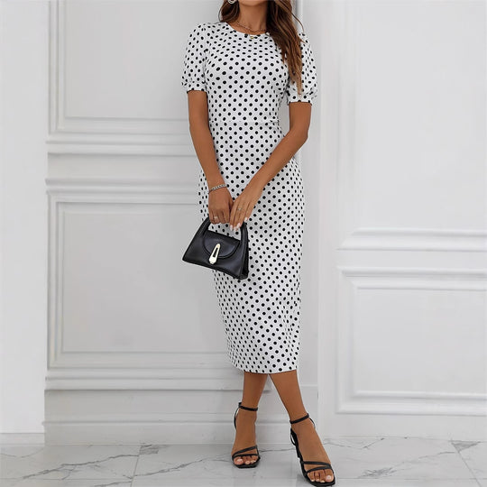 Damen Midikleid mit Puffärmeln und Punkten R&B