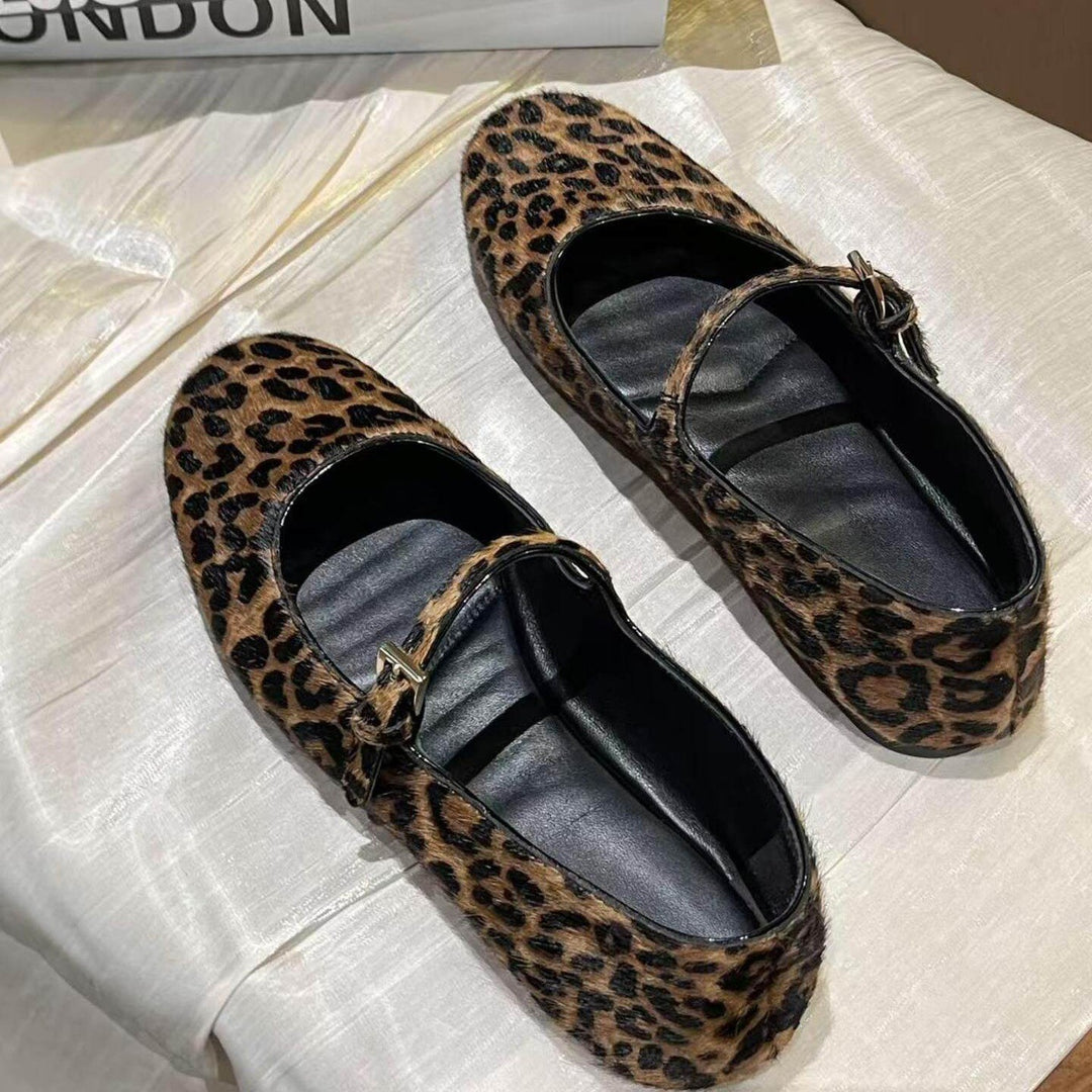 Damen Ballerinas mit elegantem Riemendesign und modischem Leopardenmuster R&B