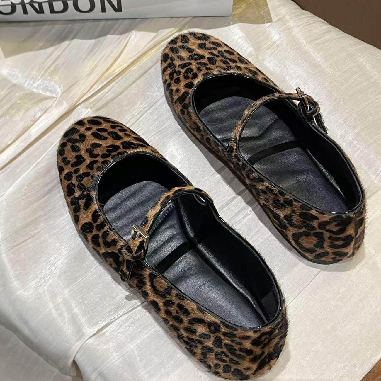 Damen Ballerinas mit elegantem Riemendesign und modischem Leopardenmuster R&B