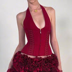 Damen-Haltertop mit raffinierten Zipp-Details und Baumwollmix R&B