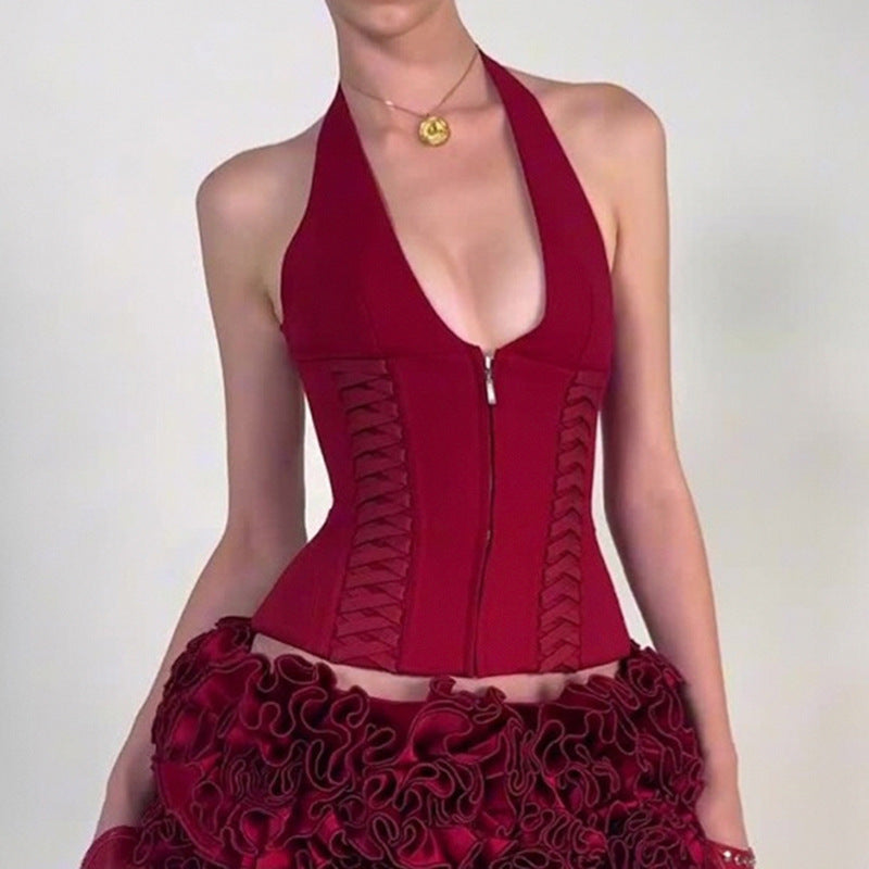Damen-Haltertop mit raffinierten Zipp-Details und Baumwollmix R&B