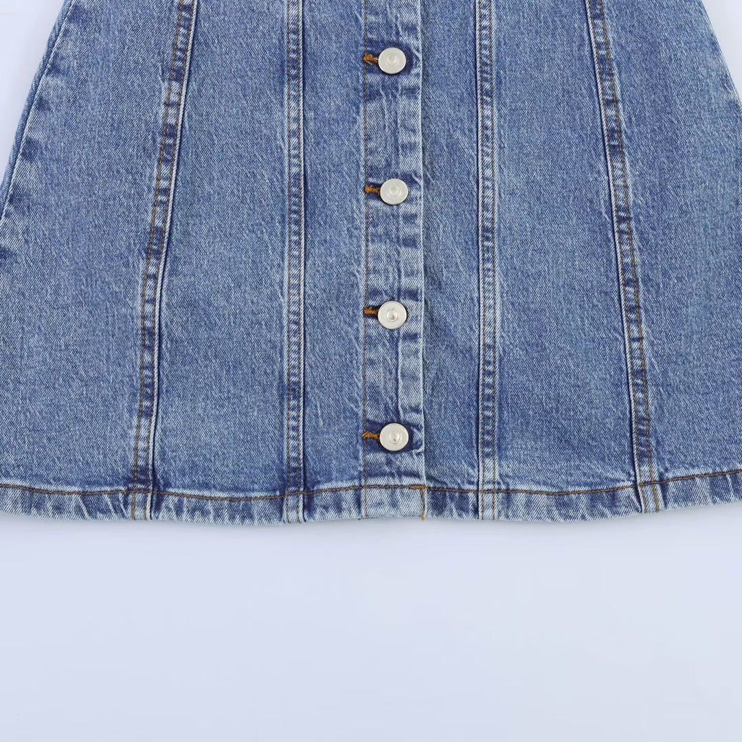 Damen Jeanskleid mit geflochtenem Knoten und durchgehender Knopfleiste R&B