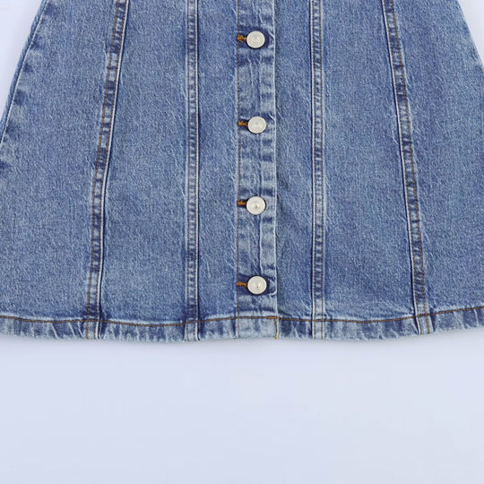 Damen Jeanskleid mit geflochtenem Knoten und durchgehender Knopfleiste R&B