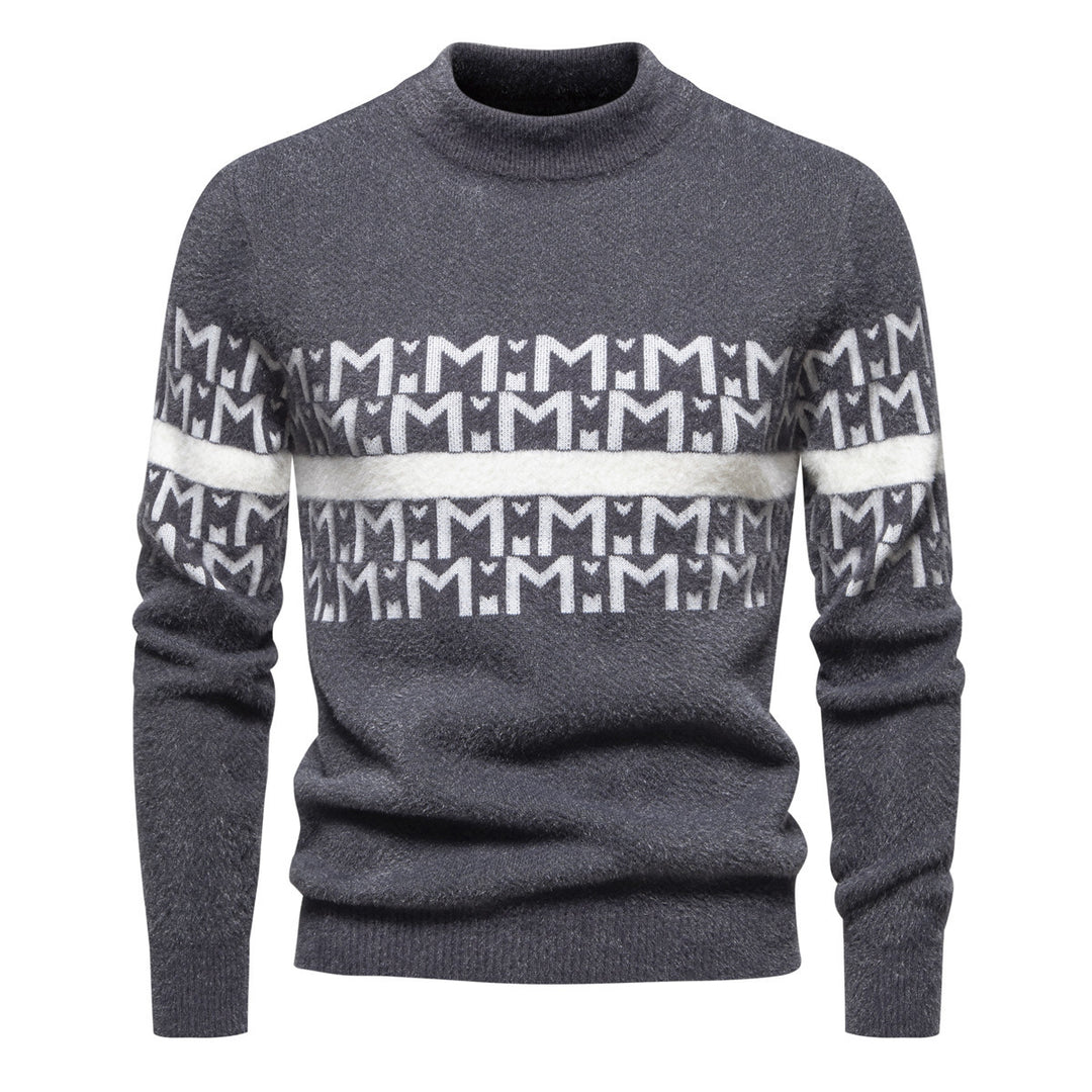 Herren Strickpullover mit modernem Zopfmuster und hohem Stehkragen R&B