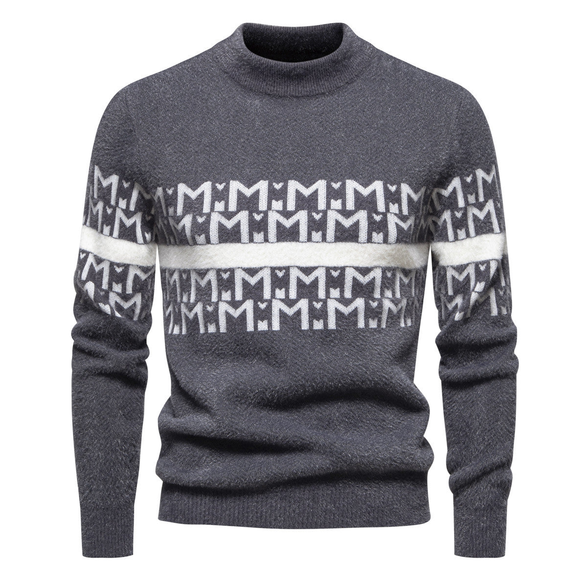Herren Strickpullover mit modernem Zopfmuster und hohem Stehkragen