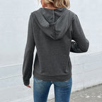 Damen lässiger Kapuzenpullover mit Knopfleiste und Raglanärmeln R&B