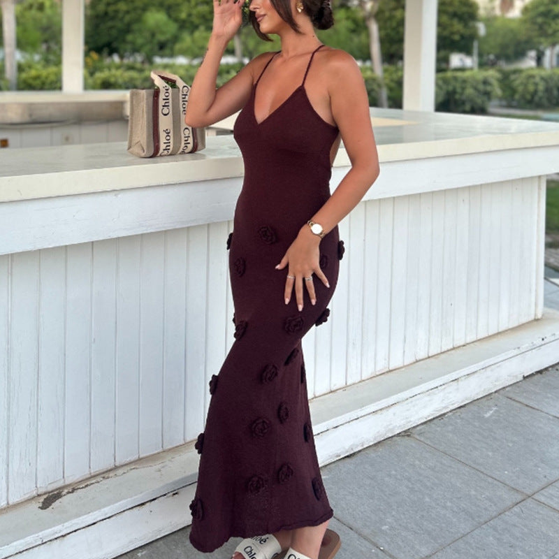 Damen elegantes Häkel-Maxikleid mit floralem Design R&B