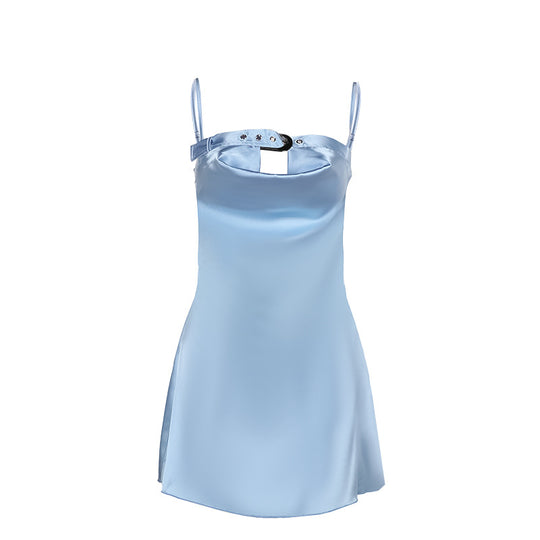 Damen elegantes Satin-Kleid mit verstellbaren Trägern und exklusivem Ausschnitt R&B