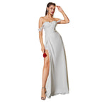 Damen Elegantes Abendkleid mit schulterfreien Ärmeln und hohem Beinschlitz R&B