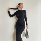 Damen figurbetontes Langarmkleid mit raffiniertem Drapierungseffekt R&B