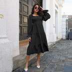 Damen Midi-Kleid mit schulterfreier Rückenpartie und Rüschendetails R&B