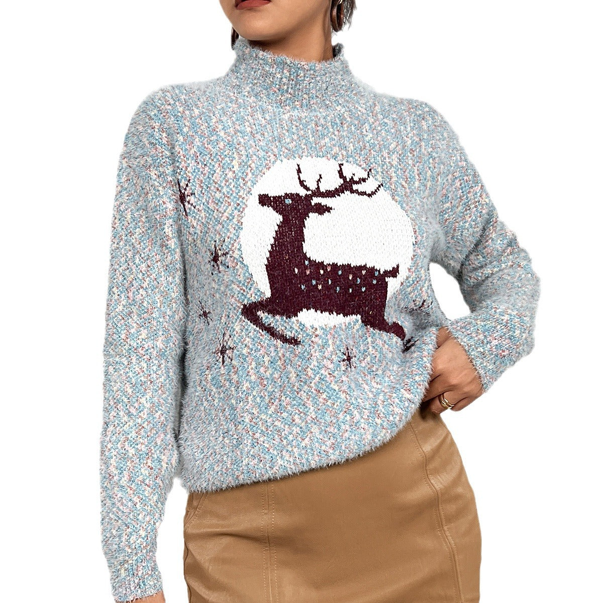 Damen Kuscheliger Rollkragenpullover mit festlichem Rentierdesign R&B