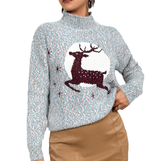 Damen Kuscheliger Rollkragenpullover mit festlichem Rentierdesign R&B