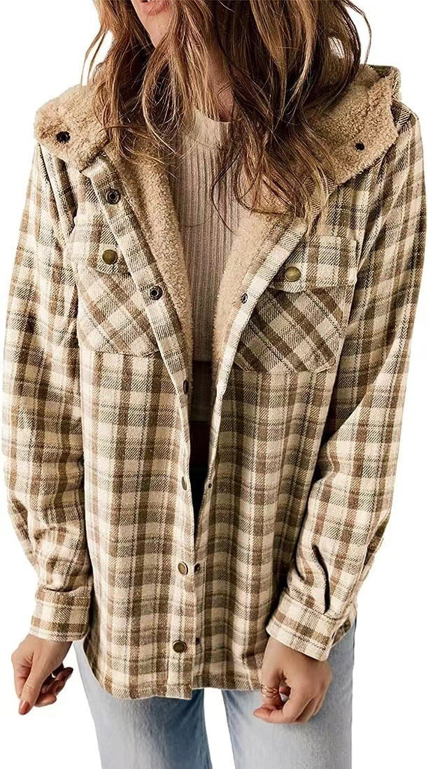 Damen Karierter Flanell-Jacke mit kuscheligem Innenfutter R&B