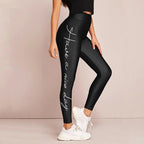 Damen Sportleggings mit inspirierendem Schriftzug und hohem Bund