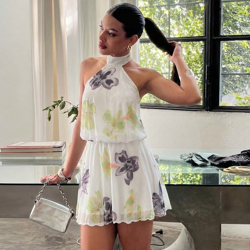Damen Ärmelloses Blütenmuster Kleid R&B