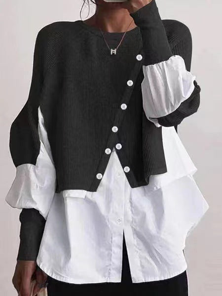 Damen modische Strickjacke mit geknöpften Details und Blusenüberwurf R&B