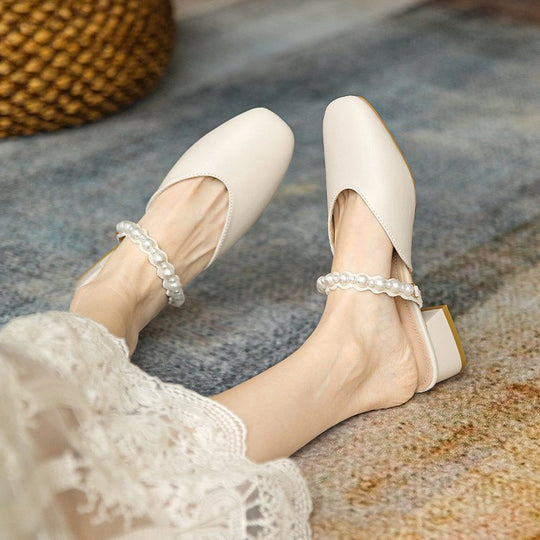 Damen elegante Mules mit dekorativen Perlenakzenten R&B