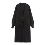 Damen Lange Strickjacke mit Gürtel und Taschen R&B