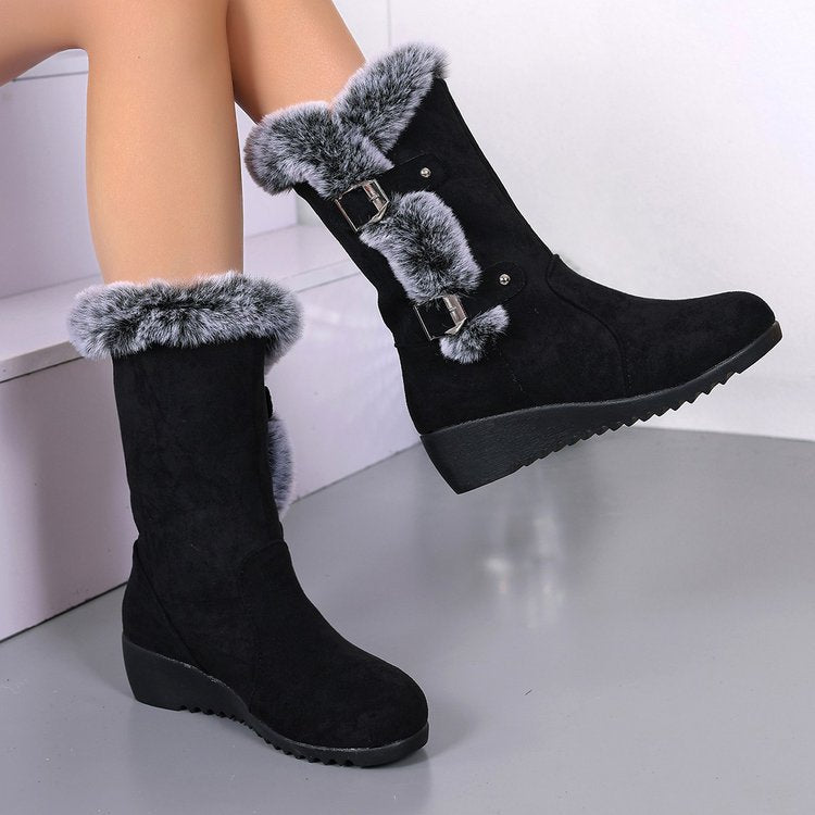 Damen Wedge-Stiefel mit gefüttertem Kunstfellkragen und verstellbaren Schnallen R&B
