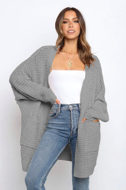 Damen Grobstrick-Cardigan mit offenen Ärmeln und tiefen Taschen R&B