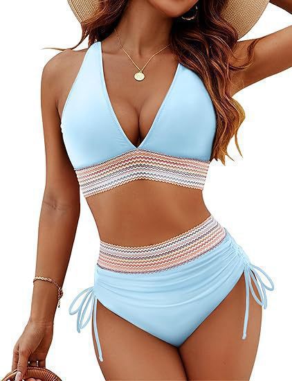 Damen Hochtaillierter Bikini mit modernem Rippendesign R&B