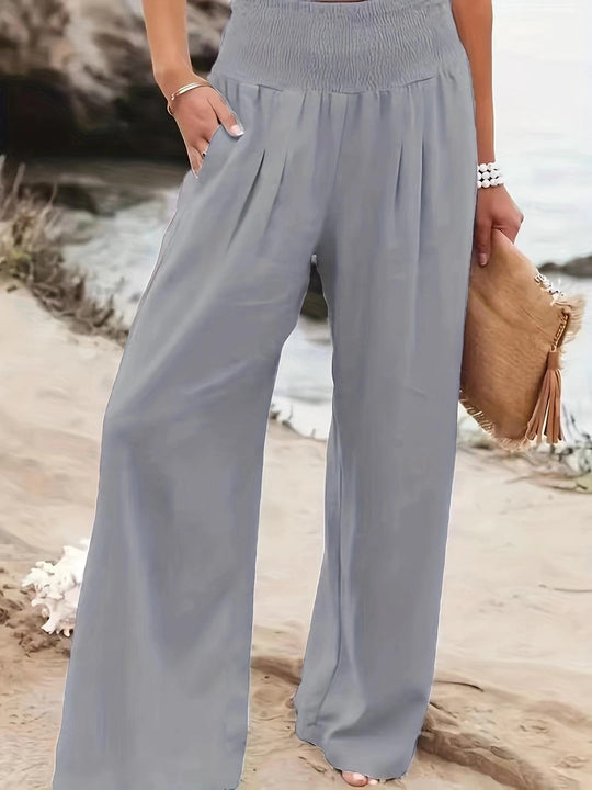 Damen weite Sommerhose mit hohem Bund und eleganten Falten R&B