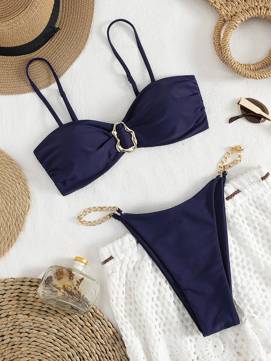 Damen Bikini mit dekorativem Anhänger und zarten Kettenriemen R&B