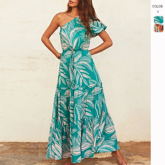 Damen Maxikleid mit raffiniertem One-Shoulder-Design und voluminösem Saum R&B