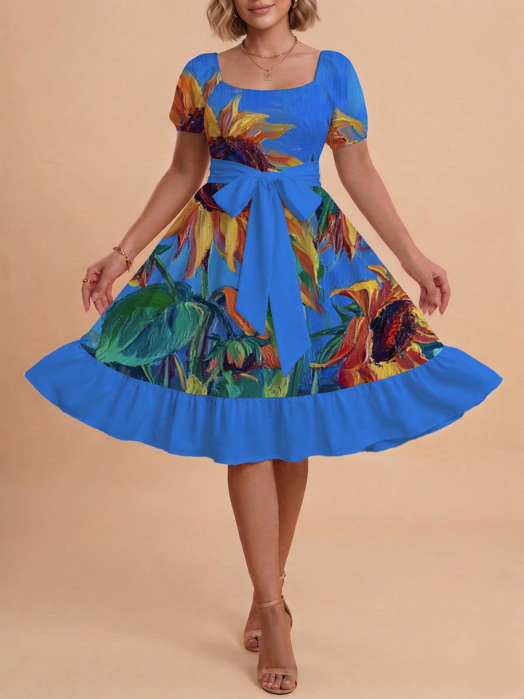 Damen schickes Glitzerkleid mit tailliertem Schnitt und Rüschensaum R&B