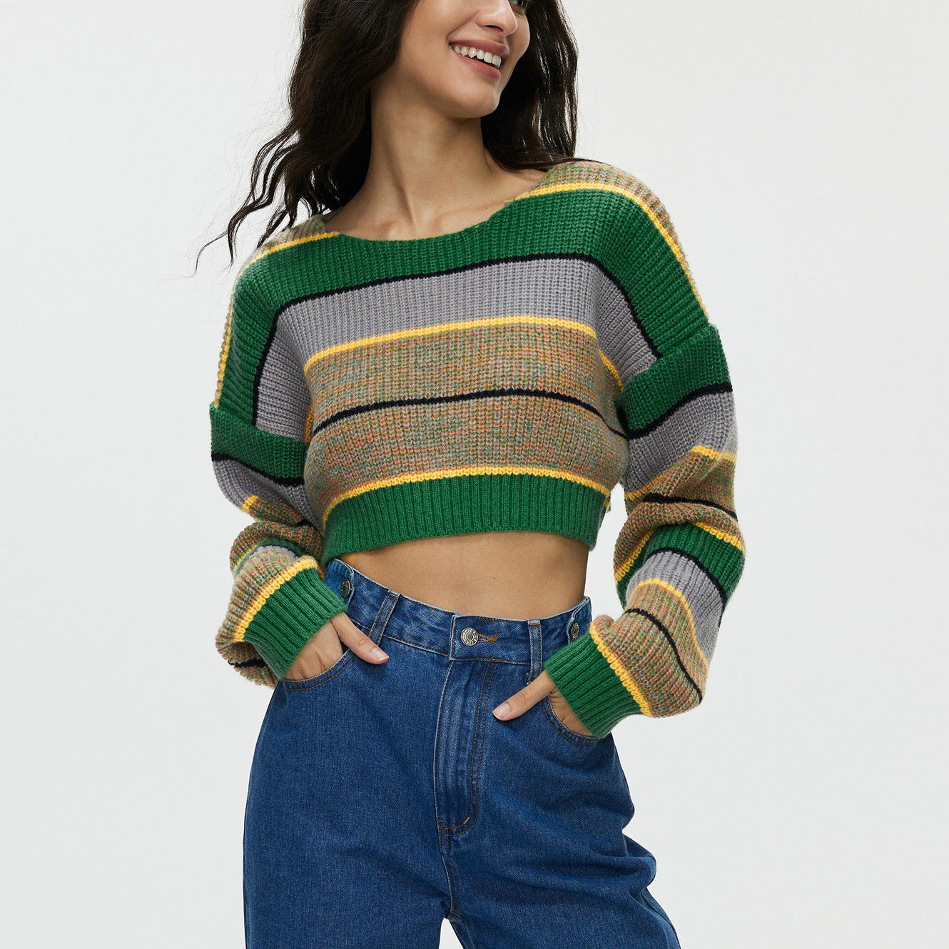 Damen Crop-Pullover mit lässigen Streifen und weichem Material