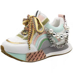 Damen Sportliche Sneakers mit modischem Ketten- und Perlenschmuck R&B