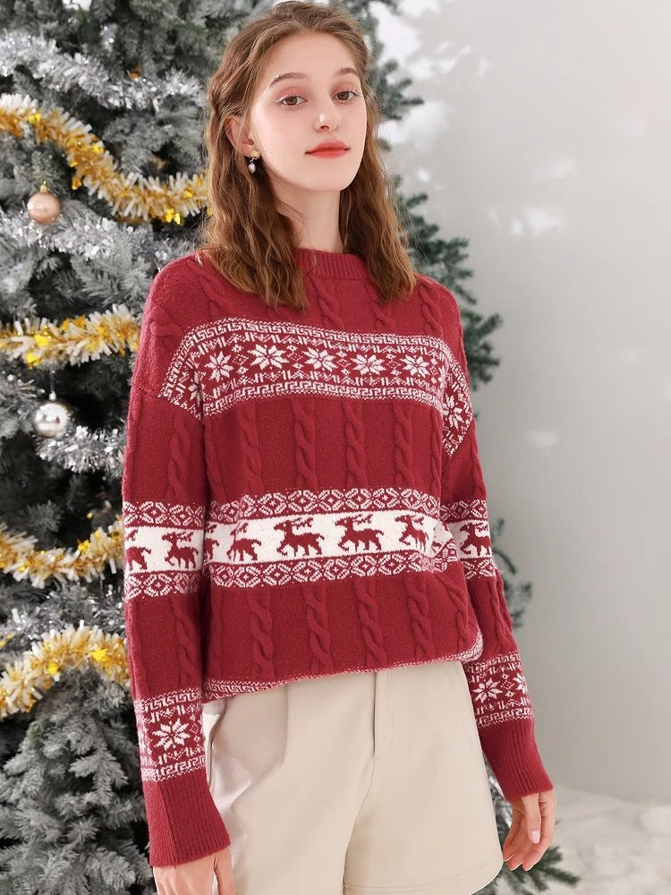 Damen Strickpullover mit festlichem Norweger-Muster